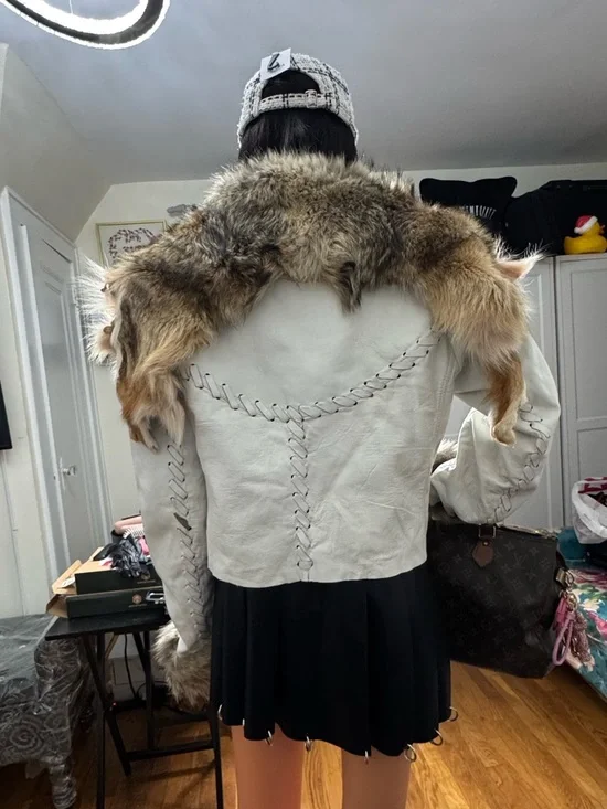Lux Genuine Fox Fur & White Leather Vintage Jacket - Picture 6 of 16